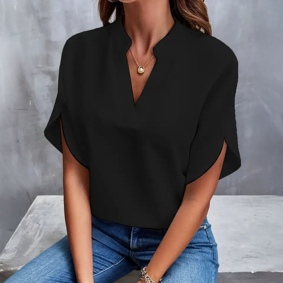 Blusa con cuello en V y drapeado