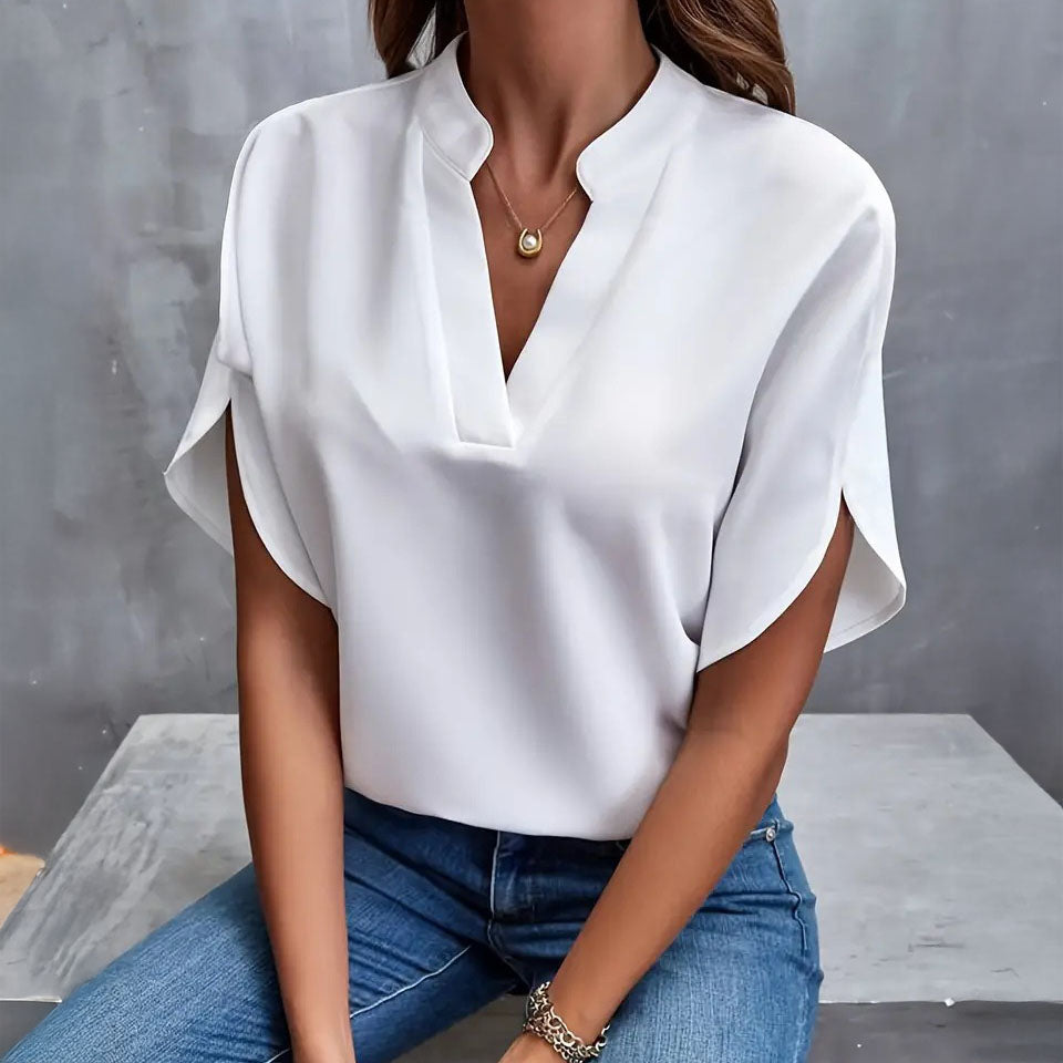 Blusa con cuello en V y drapeado