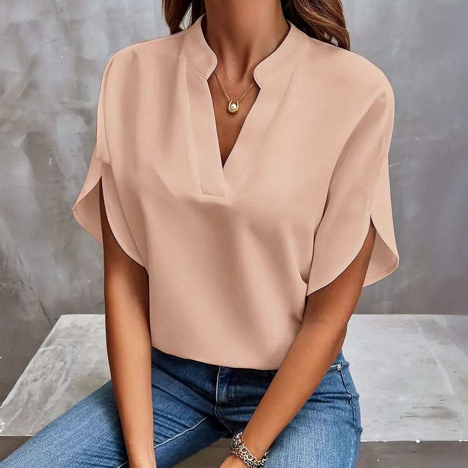 Blusa con cuello en V y drapeado