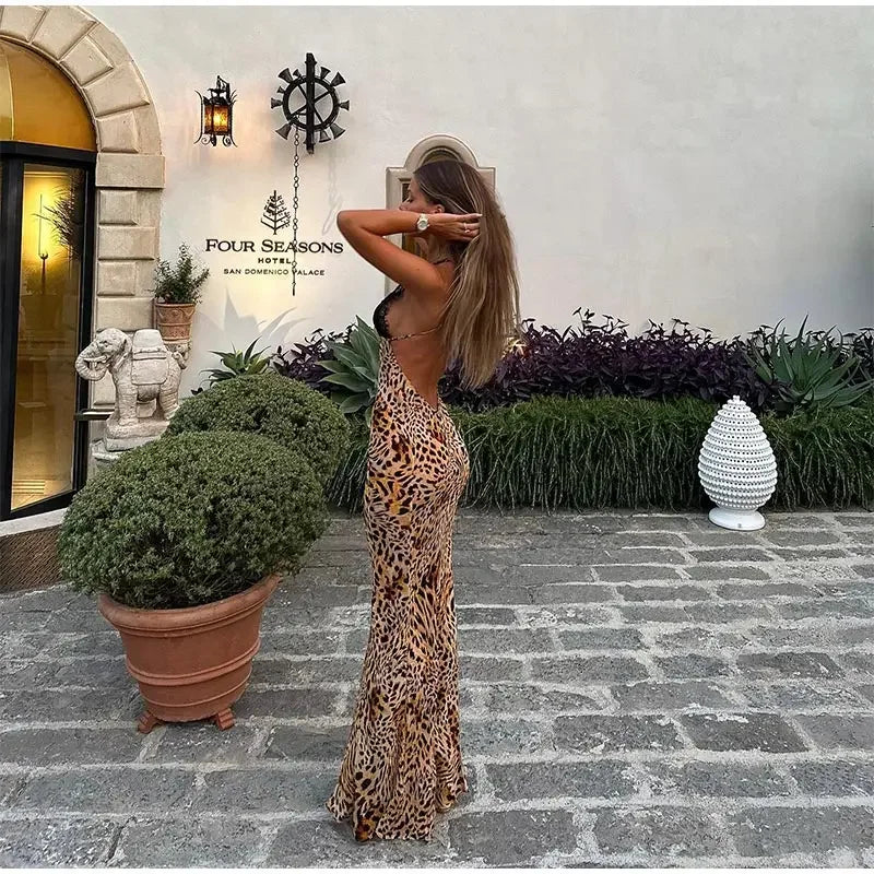 Vestido largo con estampado de leopardo