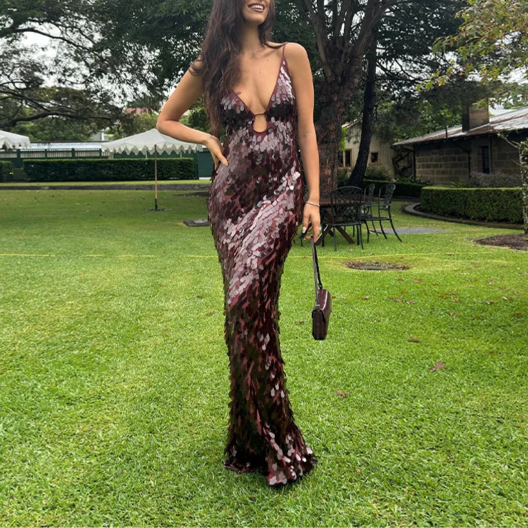 Vestido largo de fiesta con lentejuelas