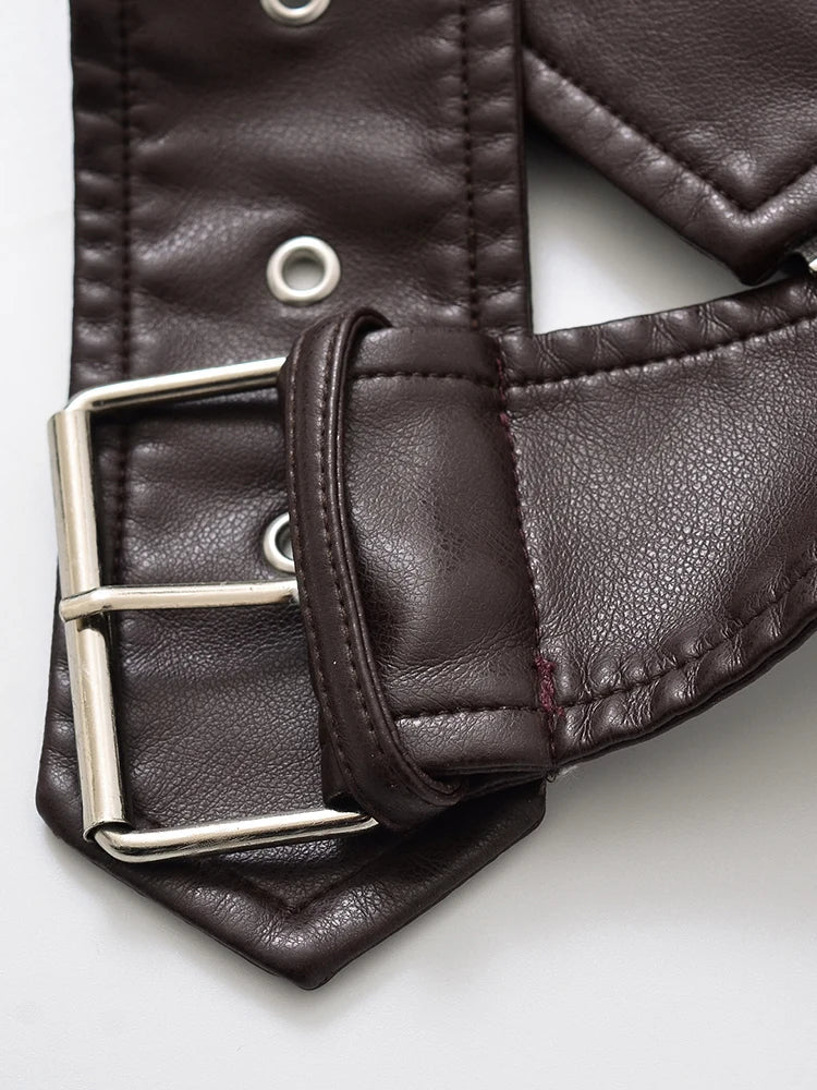 Chaqueta motera vintage de imitación de cuero con cinturón