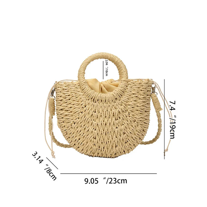 Bolso bandolera de mimbre y ratán con forma de media luna