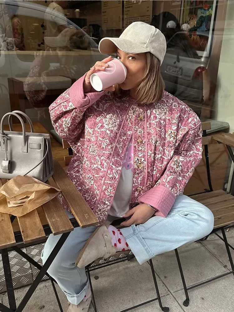 Chaqueta acolchada con estampado floral