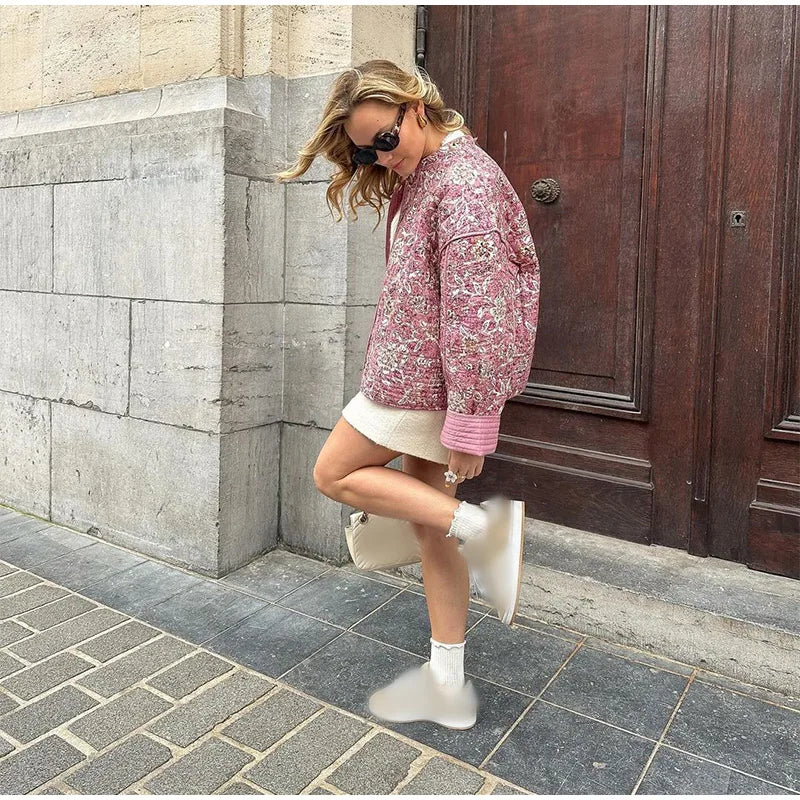 Chaqueta acolchada con estampado floral