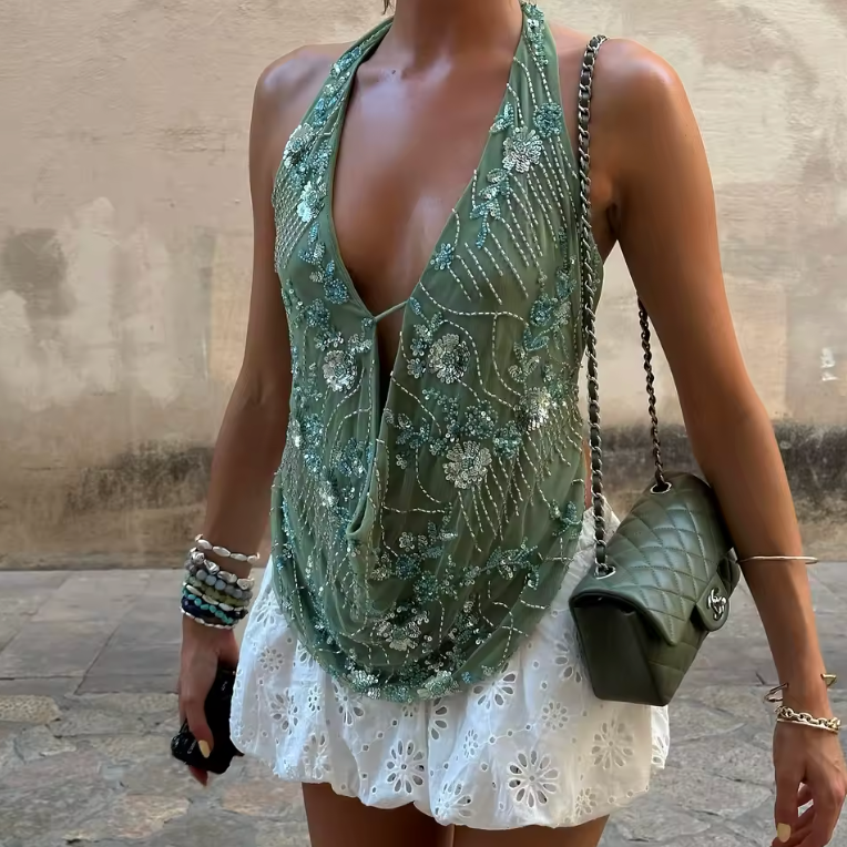 Top verde con cuello